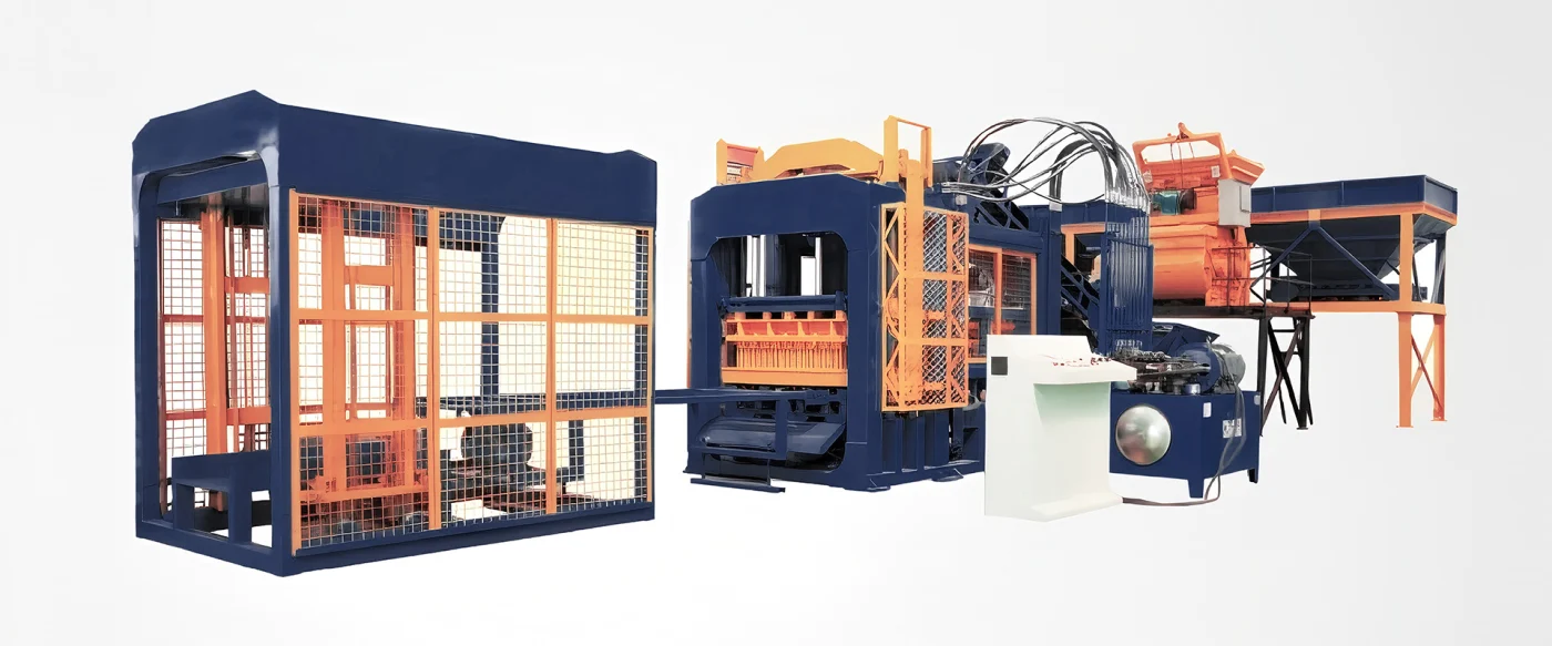 Complete concrete block production line with mixer and batching unit