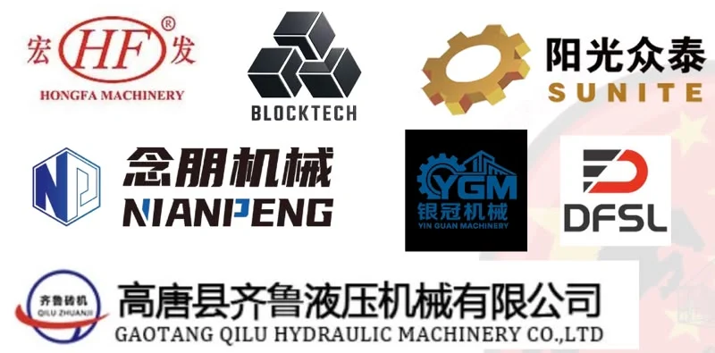 Brands we represent: Hongfa Machinery, Blocktech, Sunite, Nianpeng, YGM Yin Guan Machinery, DFSL and Gaotang Qilu Hydraulic Machinery